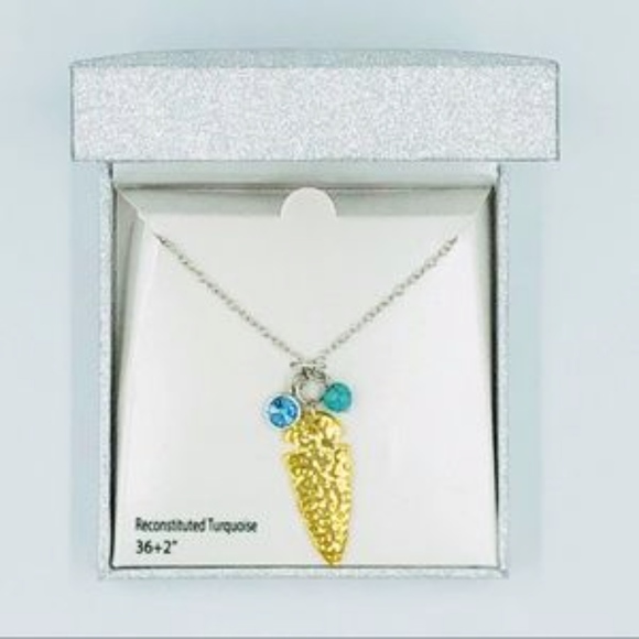 NATURAL STONE Necklace Pendant Southwestern Reconstituted Turquoise Hammered - Picture 3 of 6